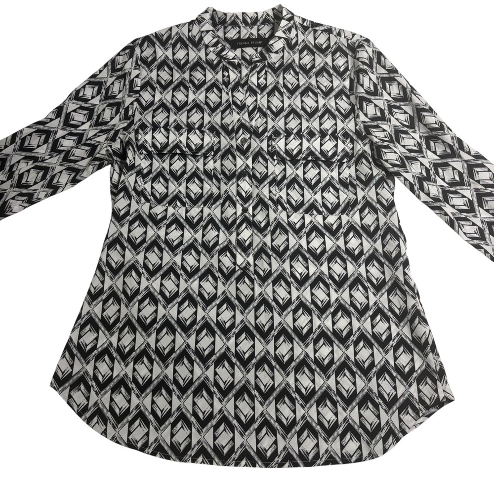 Ivanka Trump Blouse Diamond Print Long Sleeve Button Up Shirt S/P